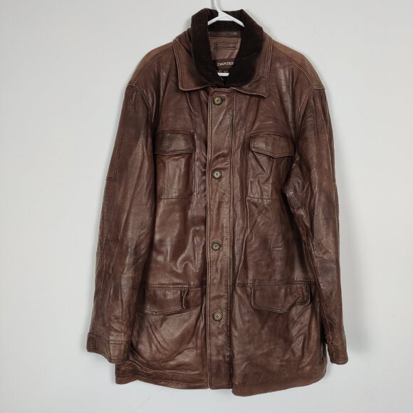 Danier Other - Danier Men's Brown Leather Jacket with Detachable Corduroy Extension Size XL Y2K